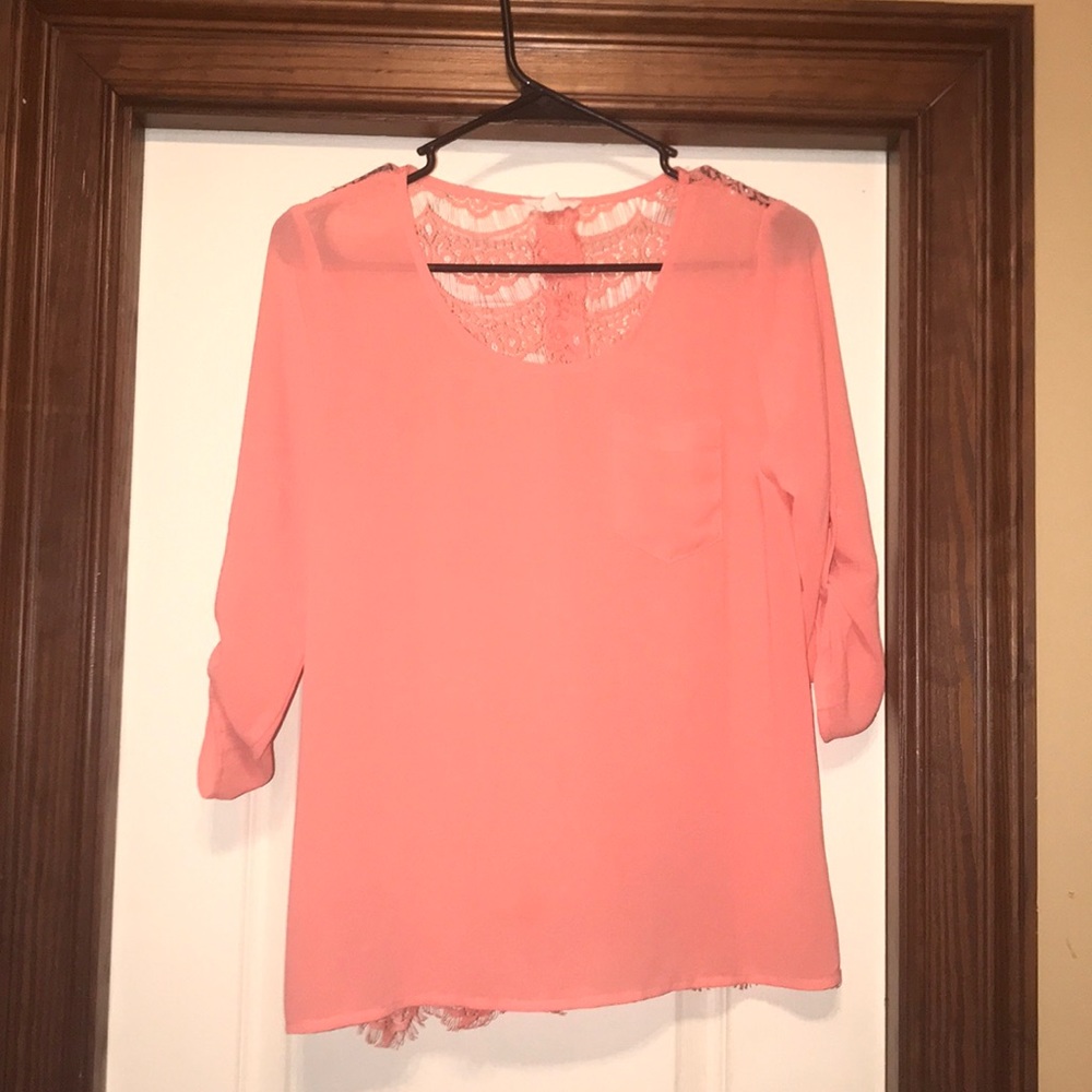 Peach blouse with lace back